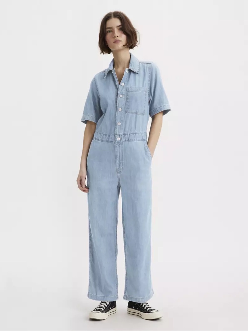 Levi's Light Denim Short-Sleeve Button-Front Jumpsuit